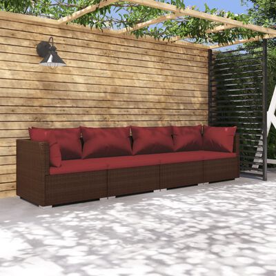 vidaXL 4-tlg. Garten-Lounge-Set mit Auflagen Poly Rattan Braun