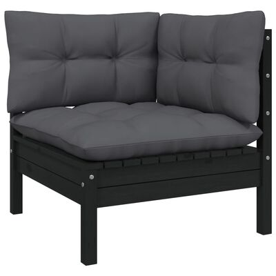 vidaXL 7-tlg. Garten-Lounge-Set mit Kissen Schwarz Kiefer Massivholz