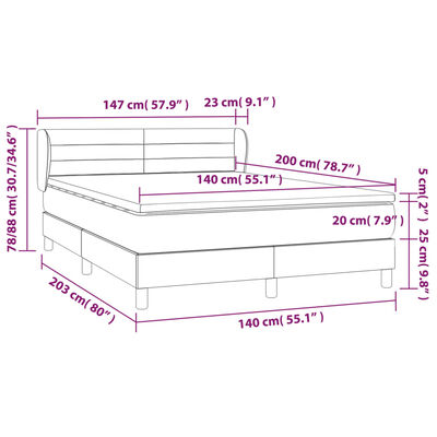 vidaXL Boxspringbett mit Matratze Schwarz 140x200 cm Samt