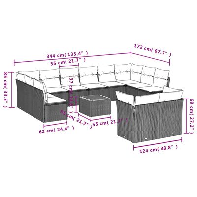 vidaXL 13-tlg. Garten-Sofagarnitur mit Kissen Schwarz Poly Rattan