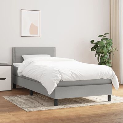 vidaXL Boxspringbett mit Matratze Hellgrau 90x190 cm Stoff