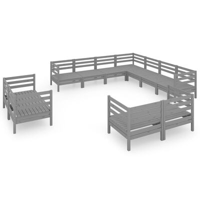 vidaXL 11-tlg. Garten-Lounge-Set Massivholz Kiefer Grau