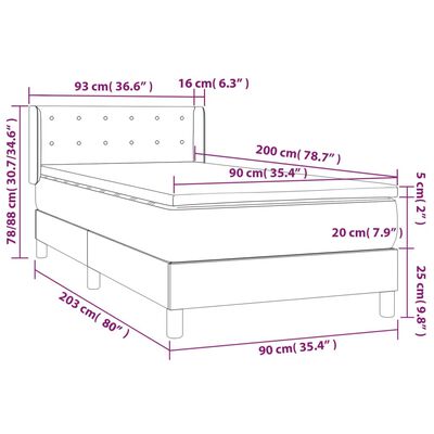 vidaXL Boxspringbett mit Matratze Hellgrau 90x200 cm Stoff