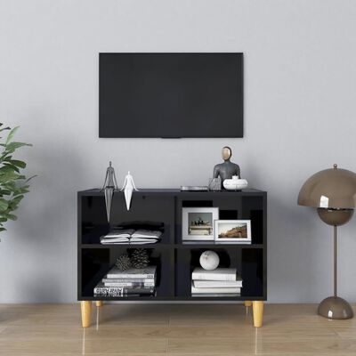 vidaXL TV-Schrank mit Massivholz-Beinen Hochglanz-Schwarz 69,5x30x50cm