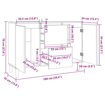 vidaXL Sideboard Räuchereiche 103,5x35x70 cm Holzwerkstoff