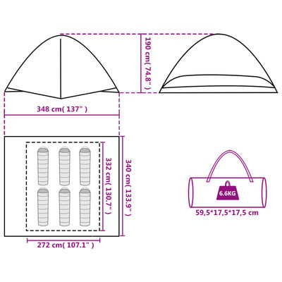 vidaXL Kuppel-Campingzelt 6 Personen Grün Wasserdicht