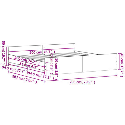 vidaXL Bettgestell mit Kopf- und Fußteil Räuchereiche 200x200 cm