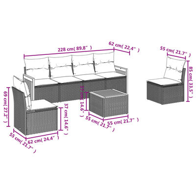 vidaXL 7-tlg. Garten-Sofagarnitur mit Kissen Beige Poly Rattan