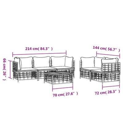 vidaXL 6-tlg. Garten-Lounge-Set mit Kissen Anthrazit Poly Rattan