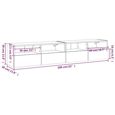 vidaXL TV-Wandschränke 2 Stk. Betongrau 80x30x30 cm Holzwerkstoff