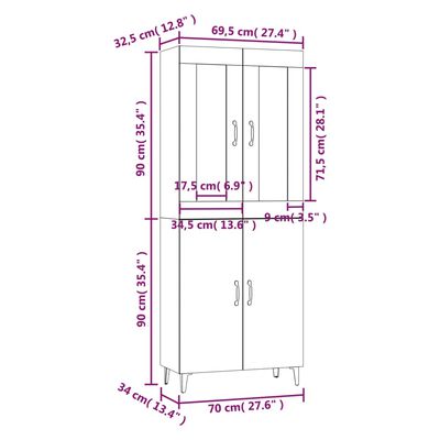 vidaXL Highboard Hochglanz-Weiß 70x34x180 cm Holzwerkstoff