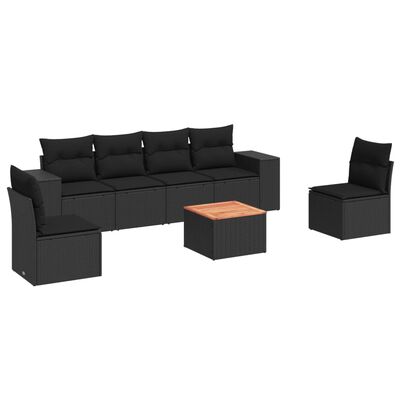 vidaXL 7-tlg. Garten-Sofagarnitur mit Kissen Schwarz Poly Rattan