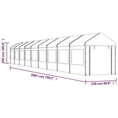 vidaXL Pavillon mit Dach Weiß 20,07x2,28x2,69 m Polyethylen