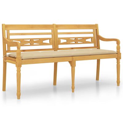 vidaXL Batavia-Bank mit Beigem Kissen 150 cm Massivholz Teak