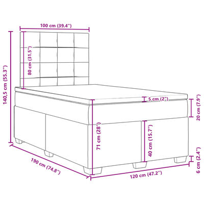 vidaXL Boxspringbett mit Matratze Blau 120x190 cm Samt