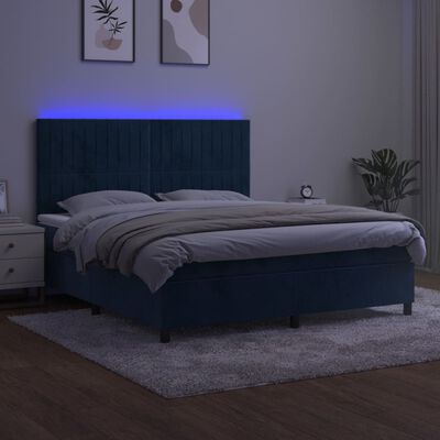 vidaXL Boxspringbett mit Matratze & LED Dunkelblau 160x200 cm Samt