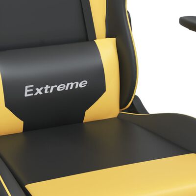 vidaXL Gaming-Stuhl mit Massage & Fußstütze Schwarz Golden Kunstleder