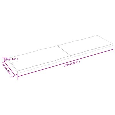 vidaXL Tischplatte 220x60x(2-4) cm Massivholz Unbehandelt Baumkante