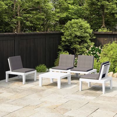 vidaXL 4-tlg. Garten-Lounge-Set mit Kissen Kunststoff Weiß