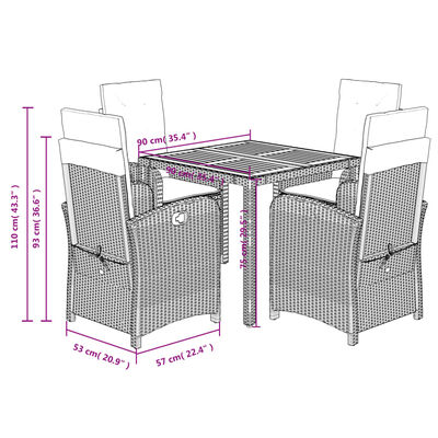 vidaXL 5-tlg. Garten-Essgruppe mit Kissen Grau Poly Rattan