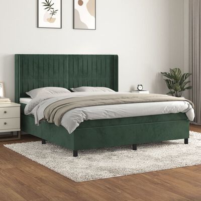 vidaXL Boxspringbett mit Matratze Dunkelgrün 160x200 cm Samt