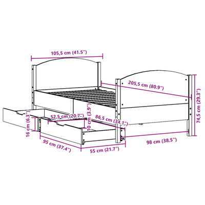 vidaXL Massivholzbett ohne Matratze Weiß 100x200 cm Kiefernholz