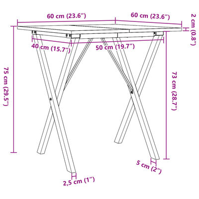 vidaXL Esstisch X-Gestell 60x60x75 cm Massivholz Kiefer und Gusseisen