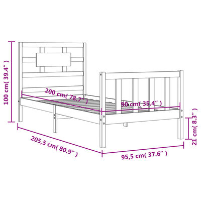 vidaXL Massivholzbett mit Kopfteil Weiß 90x200 cm