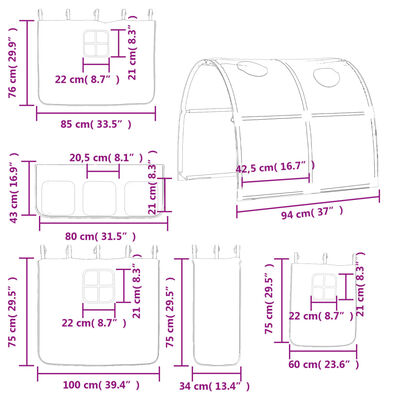 vidaXL Kinderhochbett mit Tunnel Rosa 90x200 cm Massivholz Kiefer