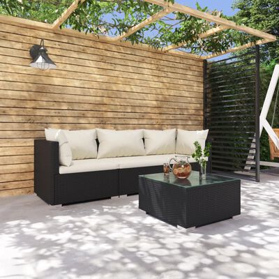 vidaXL 4-tlg. Garten-Lounge-Set mit Auflagen Poly Rattan Schwarz