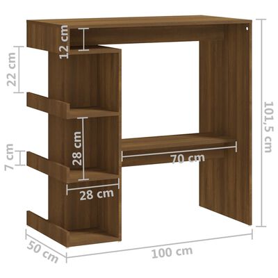 vidaXL Bartisch mit Regal Braun Eiche 100x50x101,5cm Holzwerkstoff