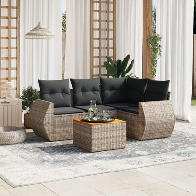 vidaXL 5-tlg. Garten-Sofagarnitur mit Kissen Grau Poly Rattan