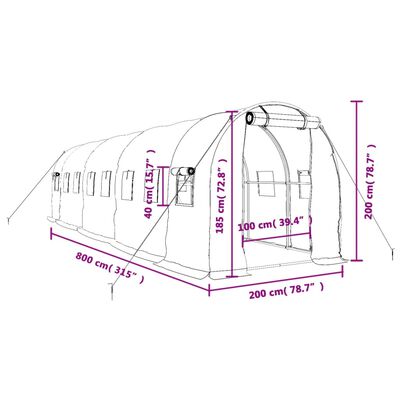 vidaXL Gewächshaus mit Stahlrahmen Grün 16 m² 8x2x2 m