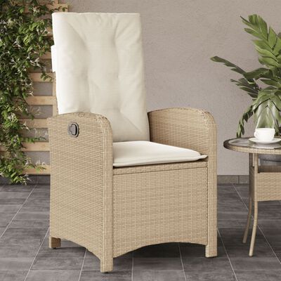 vidaXL Gartensessel mit Kissen 2 Stk. Verstellbar Beige Poly Rattan