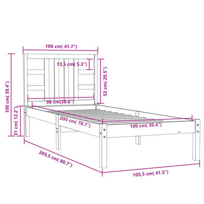 vidaXL Massivholzbett Weiß 100x200 cm