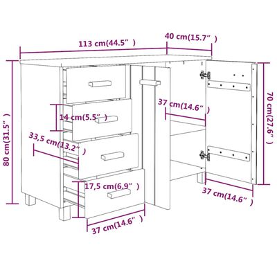 vidaXL Sideboard HAMAR Dunkelgrau 113x40x80 cm Massivholz Kiefer