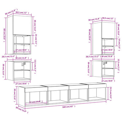 vidaXL 8-tlg. Wohnwand mit LED-Beleuchtung Räuchereiche Holzwerkstoff