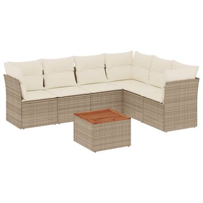 vidaXL 7-tlg. Garten-Sofagarnitur mit Kissen Beige Poly Rattan