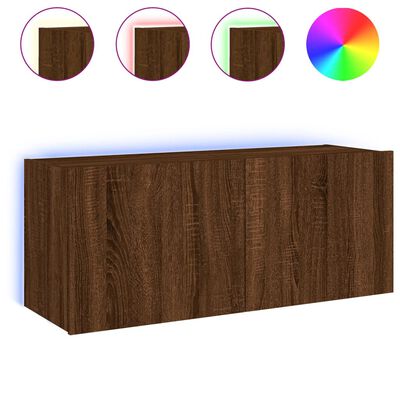 vidaXL TV-Wandschrank mit LED-Leuchten Braun Eichen-Optik 100x35x41 cm