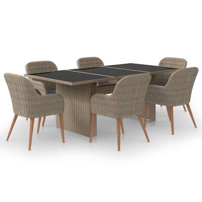 vidaXL 7-tlg. Garten-Essgruppe Poly Rattan Braun