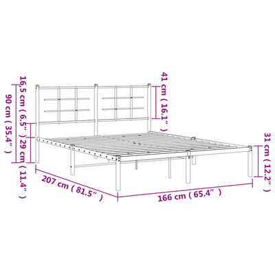 vidaXL Bettgestell mit Kopfteil Metall Weiß 160x200 cm