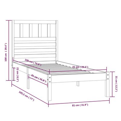 vidaXL Massivholzbett ohne Matratze Weiß 75x190 cm Kiefernholz