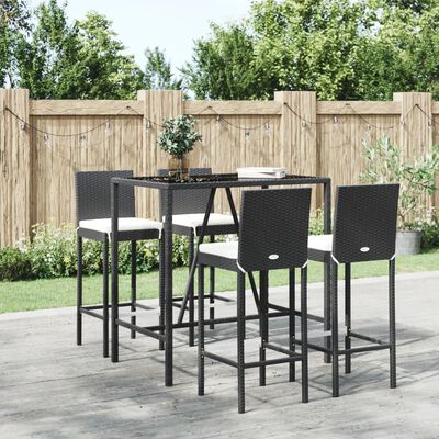 vidaXL 5-tlg. Gartenbar-Set mit Kissen Schwarz Poly Rattan