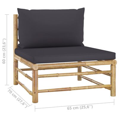 vidaXL 5-tlg. Garten-Lounge-Set mit Dunkelgrauen Kissen Bambus