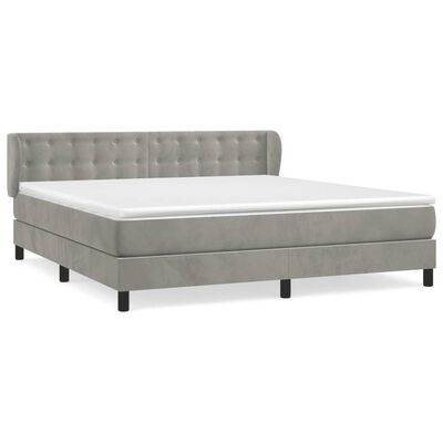 vidaXL Boxspringbett mit Matratze Hellgrau 180x200 cm Samt