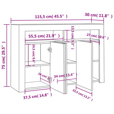 vidaXL Sideboard mit LED-Leuchten Weiß 115,5x30x75 cm