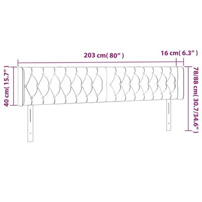 vidaXL LED Kopfteil Hellgrau 203x16x78/88 cm Samt