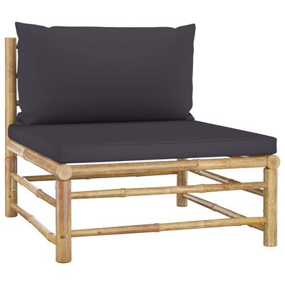 vidaXL 5-tlg. Garten-Lounge-Set mit Dunkelgrauen Kissen Bambus