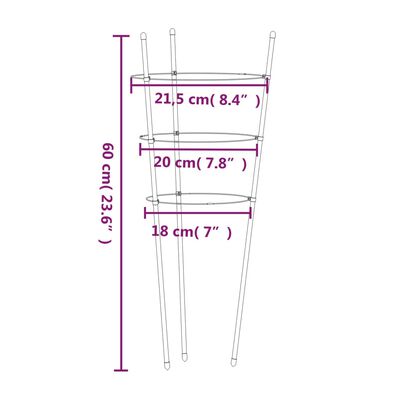 vidaXL Pflanzenstützen mit 3 Ringen 5 Stk. Grün 60 cm Stahl