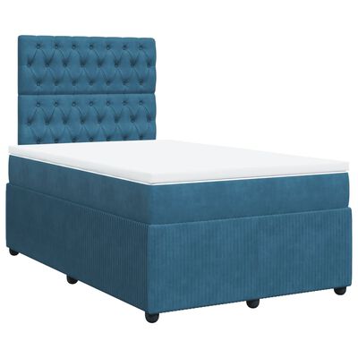 vidaXL Boxspringbett mit Matratze Blau 120x190 cm Samt